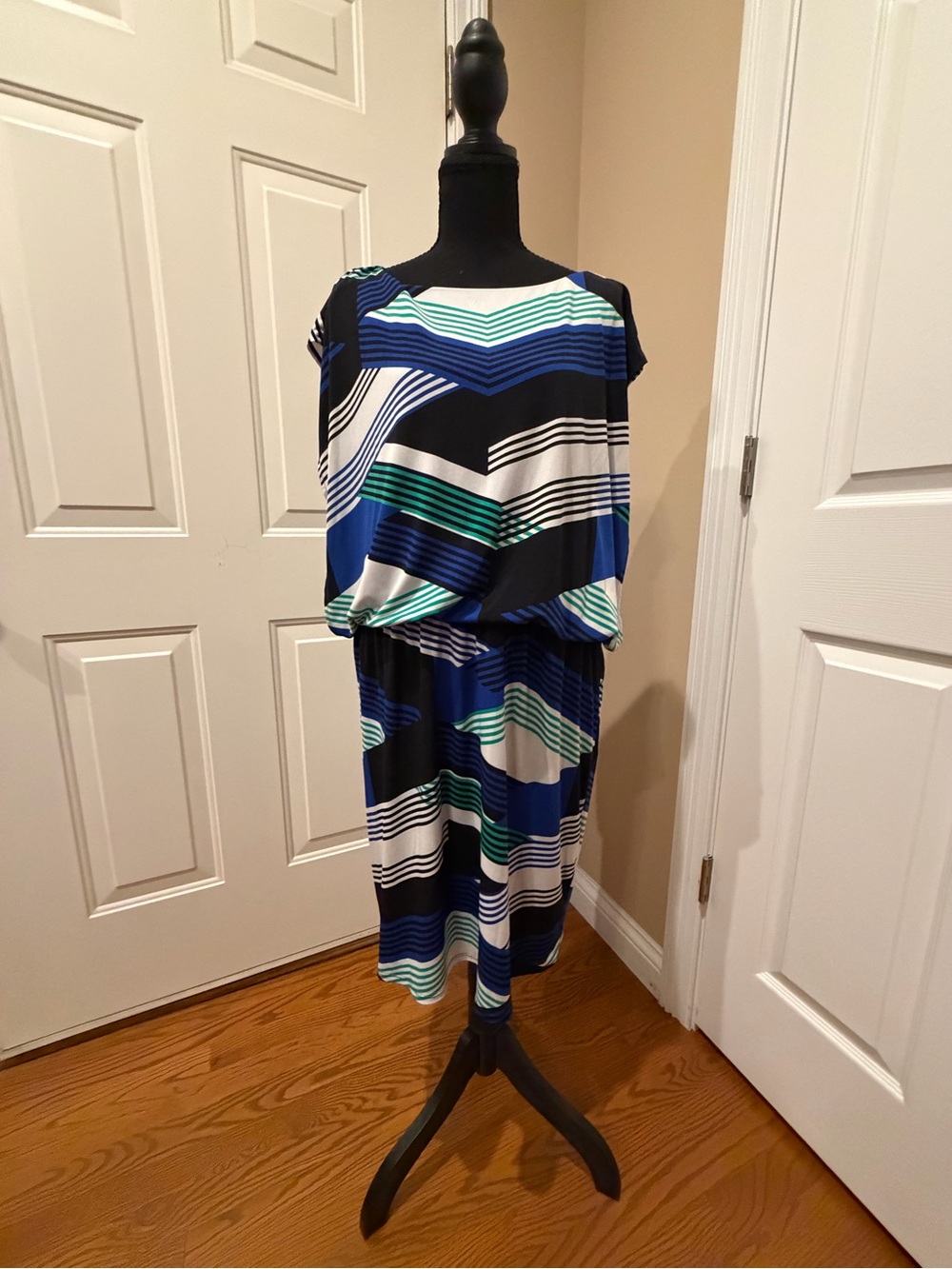 Chico's Blue, Black & White Striped Midi Dress